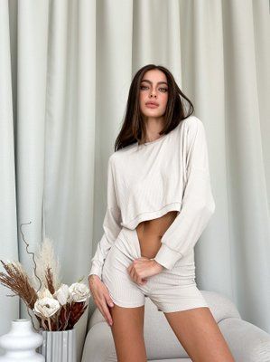 Вязаный комплект домашней одежды More Homewear (шорты и свитшот), натуральная вискоза, размер M-L 147365295 фото