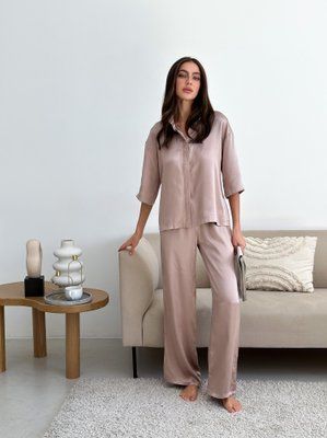 Шелковый комплект домашней одежды More Homewear: рубашка и брюки (вискоза), цвет Мокко, размер S 337365295 фото