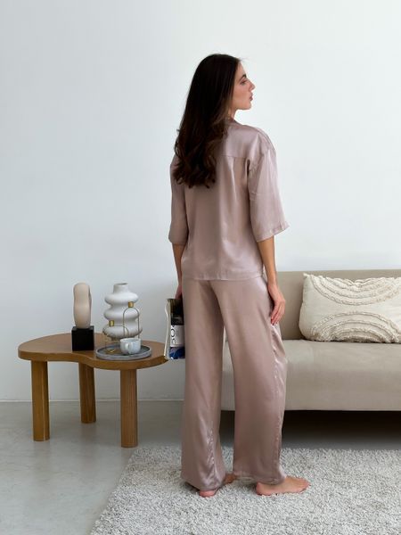 Шовковий комплект домашнього одягу More Homewear: сорочка та штани (віскоза), колір Мокко, розмір S 337365295 фото