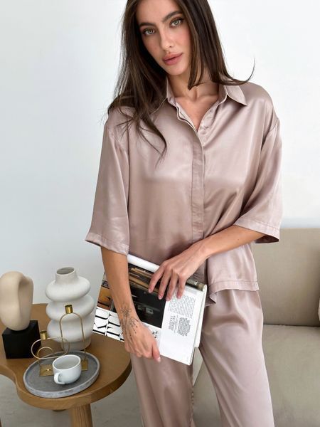 Шовковий комплект домашнього одягу More Homewear: сорочка та штани (віскоза), колір Мокко, розмір S 337365295 фото