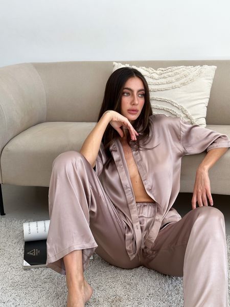 Шовковий комплект домашнього одягу More Homewear: сорочка та штани (віскоза), колір Мокко, розмір S 337365295 фото