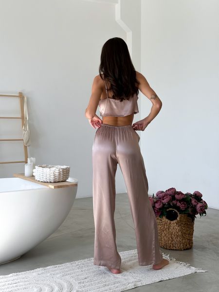 Шовковий комплект домашнього одягу More Homewear: топ та штани (віскоза), колір Мокко, розмір S 437365295 фото