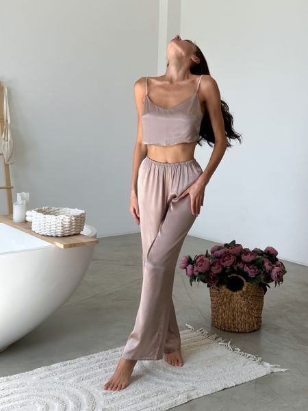 Шовковий комплект домашнього одягу More Homewear: топ та штани (віскоза), колір Мокко, розмір S 437365295 фото